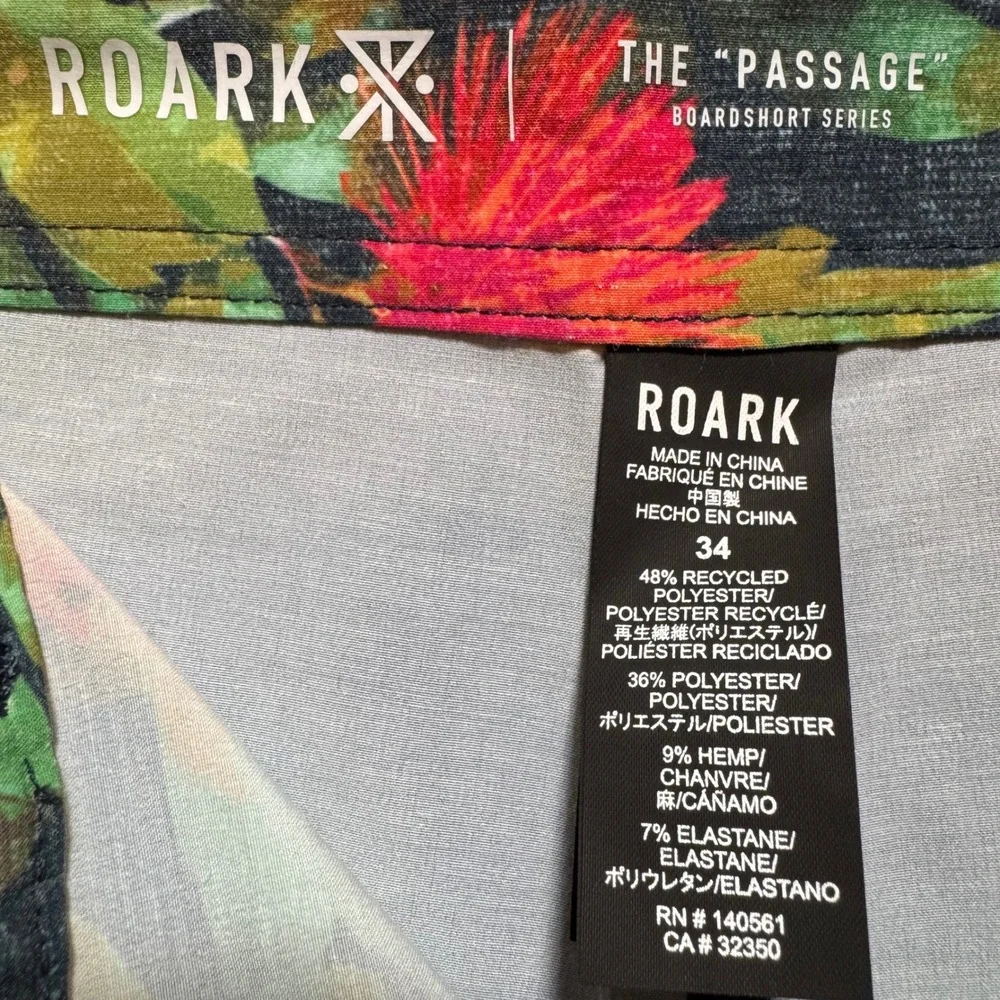 ROARK Passage La Selva Board Shorts Mens Size 34‎ Floral Hemp Blend Swim Trunks